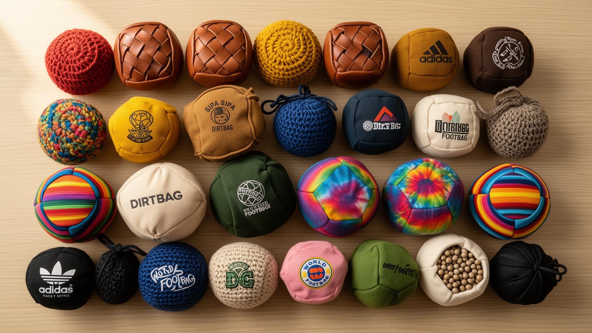 Colorful suede footbag on grass